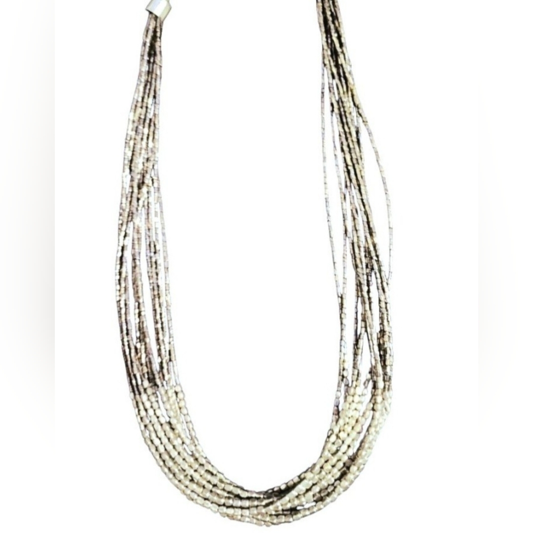 Multi-Strand Shimmer Beaded Necklace With Adjustable Chain 6$